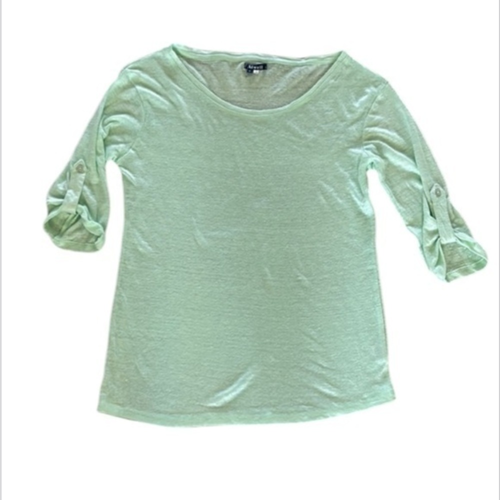 ATWELL size medium sea foam 100% linen tee shirt tshirt